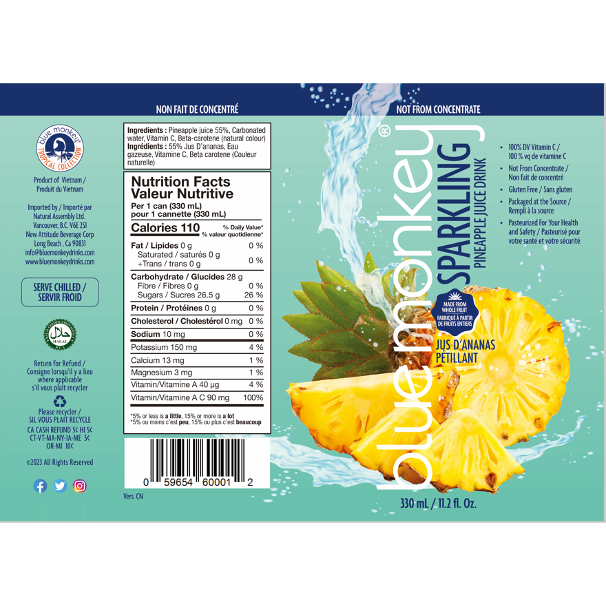 Sparkling Pineapple Juice 11.2oz/330ml - 12 pack