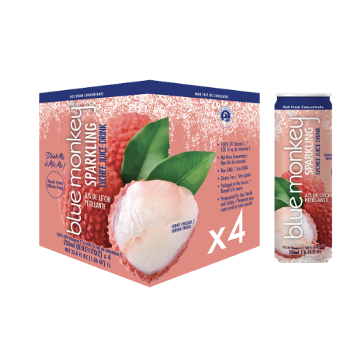 *NEW* Sparkling Lychee Juice 8.45oz/250ml 6x4 Packs Blue Monkey